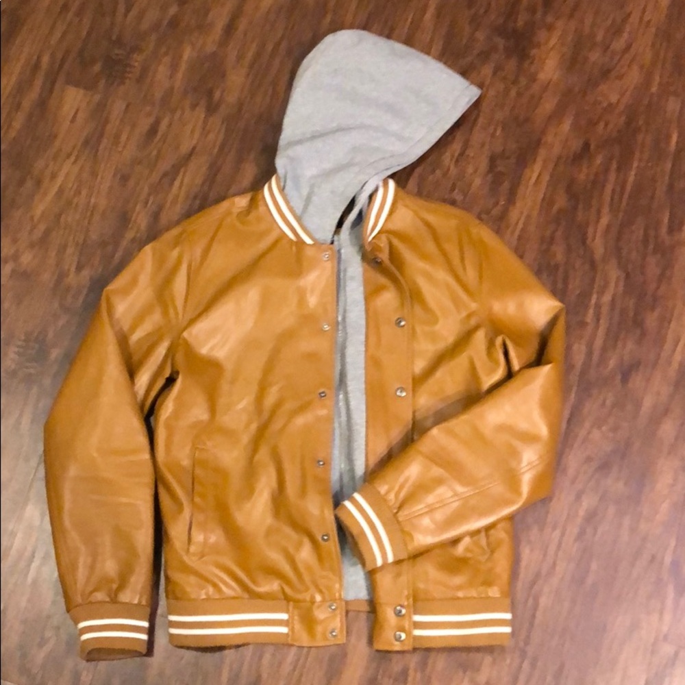Tan Leather Jacket / Grey Hood - Forever 21 Men